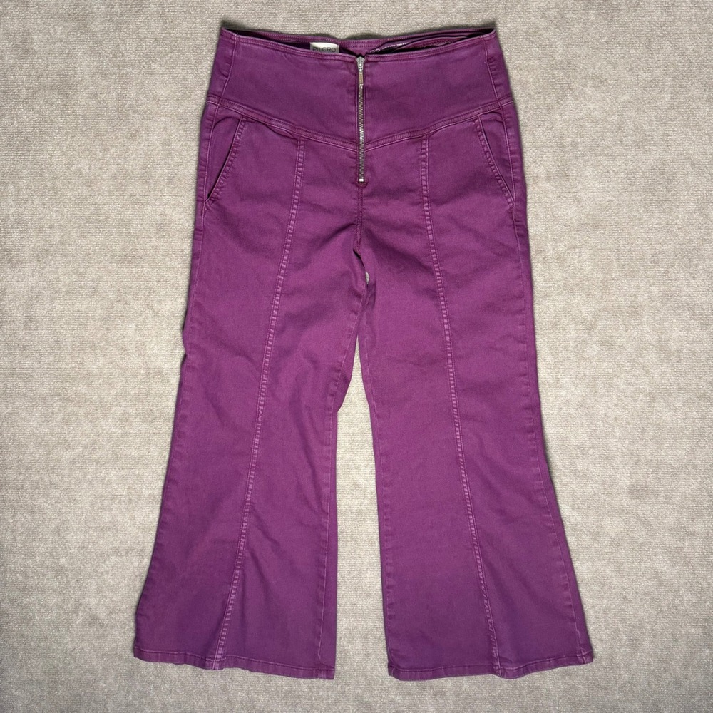Anthropologie Pilcro Mid-Rise Crop Flare Pants Women Size 32‎ Plum Purple Spring